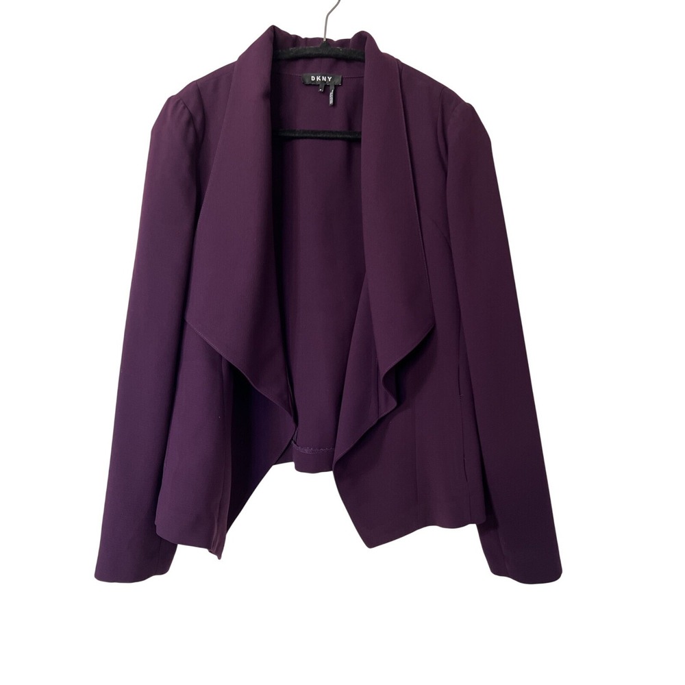 DKNY Womens Waterfall Open Front Stretch Blazer Size Medium Purple Jacket